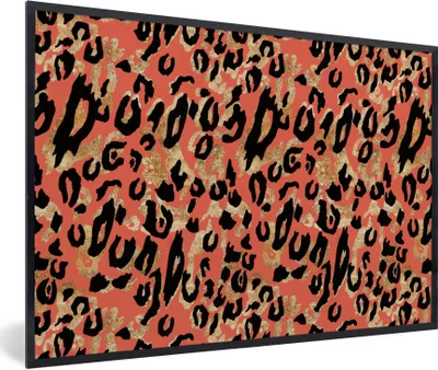 Produktbild von MuchoWow® Gerahmtes Poster Pantherdruck - Muster - Rosa 90x60 cm - Poster mit Schwarzem Bilderrahmen Wandposter Rahmen Foto Bilder - Fotorahmen - Foto-Plakat