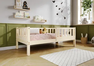 Produktbild von TIMBEE LENA Kinderbett Holz Kinderzimmer Bett - Unlackiert - 80x160cm - 23cm Beine
