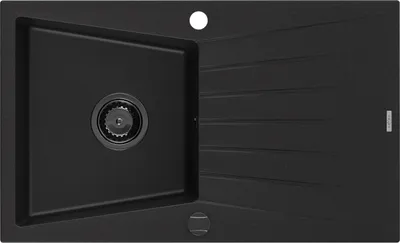 Produktbild von Mexen Cesar Granitspüle mit einem Becken und einer Abtropffläche 775 x 470 mm, Schwarz, Siphon Schwarz - 6514771010-77-B