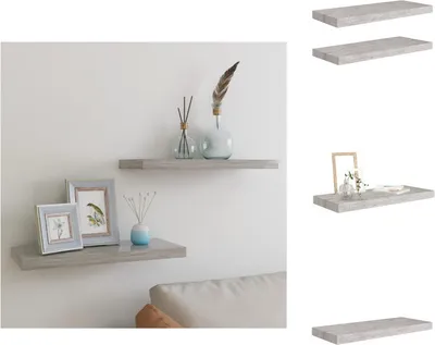 Produktbild von vidaXL Schweberegale 2 Stk. Betongrau 60x23,5x3,8 cm MDF -  Wandregale