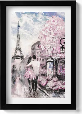 Produktbild von Paris und der Eiffelturm– Wandbild mit Rahmen – Gerahmtes Bild  – Wanddekoration – 20x30 cm – Schwarz