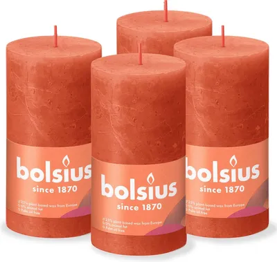 Immagine prodotto di Candela a colonna Bolsius Arancione rustico - 13 cm / ø 7 cm - 4 pezzi