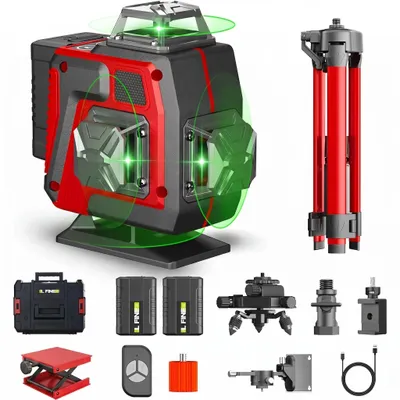 Produktbild von 4x360°-Laser-Kreuzlinienlaser mit 16 Strahlen, 4D-Laser-Nivelliergerät mit Fernbedienung, ausgestattet mit einem 4800-mAh-Akku, inklusive Stativ