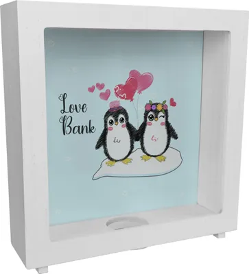 Produktbild von Pinguin Love Bank Rahmen Spardose aus Holz