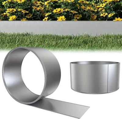 Produktbild von QEENTOE 20m Rasenkante Beeteinfassung Beetumrandung Hochbeet Mähkante, Pflanzring Raseneinfassung aus Metall, Gartenbeet Blumenbeet Höhe 15cm, Silber