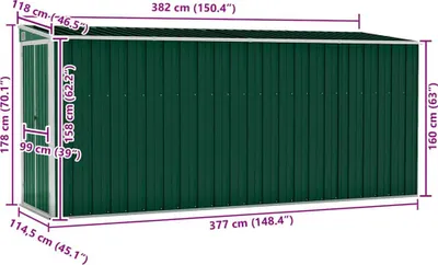 Obrázok produktu pre vidaXL Zelený prístrešok 118x382x178 cm Pozinkovaná oceľ