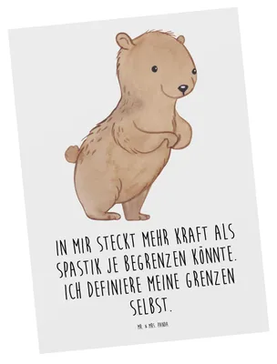 Produktbild von Mr. & Mrs. Panda Postkarte Bär Spastik - Weiß - Geschenk, Grußkarte, Ansichtskarte, bildkarte, Ansichtskarten, Spastizität, Spasmus, Postkarten