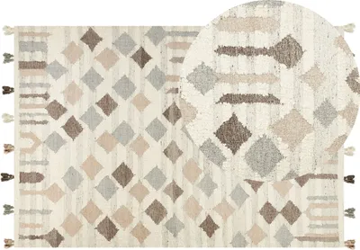 Produktbild von BELIANI Kelim-Teppich Mehrfarbig Wolle und Baumwolle 200 x 300 cm mit Quasten Geometrischem Muster Handgewebt Boho für Fußbodenheizung Geeignet