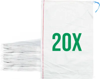 Produktbild von Bazko Leere Hochwasser Sandsäcke zum Befüllen 20 Stück | 50x80 cm | weiß | PP Gewebesack | Gartensack mit Zugband