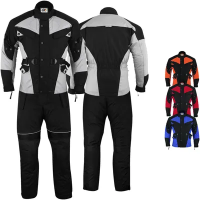 Steigern Sie Ihr Fahrerlebnis mit dem Cordura Motorrad-Kombiset in Front- & Rückansicht in leuchtenden Farben wie Rot, Orange & Blau. Zahlreiche geprüfte Protektoren an Armen, Brust und Rücken bieten umfassenden Schutz.