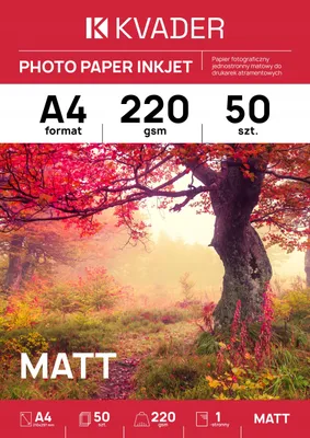 Produktbild von KVADER Fotopapier A4 matt 220g 50 Blatt für Tintenstrahldrucker