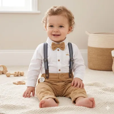 Produktbild von Taufanzug Baby Junge Gr. 80 86 Anzug Festlich Hemd Hose Hosenträger Fliege
