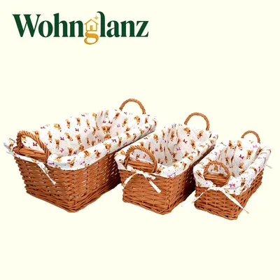 Produktbild von 3er Set Weidenkorb mit Bärchen-Stofffutter, Aufbewahrungskorb mit Griffen