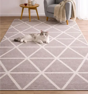 Produktbild von Teppich Kurzflor Pastellfarben Weiss Rauten Design Robust in versch. Farben, für Wohnzimmer, Schlafzimmer, küche