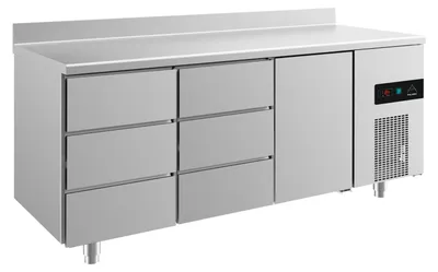 Produktbild von Gastro Kühltisch | Edelstahl | 1 Tür / 6 Schubladen | Aufkantung | 1865 x 700 x 850 mm | -2 / +8 °C | 474 Liter