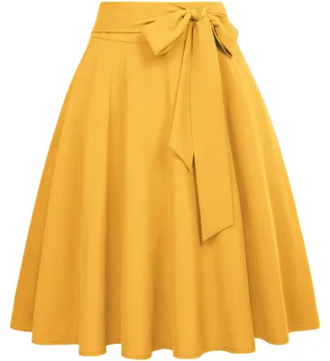 Imagen del producto de Falda midi vintage de corte en A, plisada, elegante y cómoda, color amarillo, talla XS