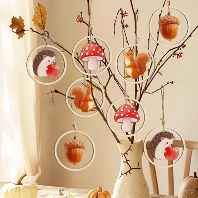 Produktbild von Holz-Anhänger zur Herbstdekoration - 12-teiliges Set zum Aufhängen - Herbstdeko
