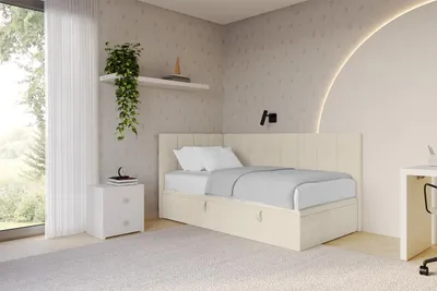 Produktbild von ALTDECOR Jugendbett mit Bettkasten - LOVY - 90x200 cm Beige - Monolith 4 - Bett ohne Matratze - Einzelbett mit Stauraum - Polsterbett Kinderbett
