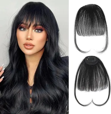 Produktbild von Clip in Pony Haare Haarverlängerungen Flat Bang mit Schläfen Echthaar Front Fringe Schwarz | Für Frauen das Tägliche Tragen Haar Styling