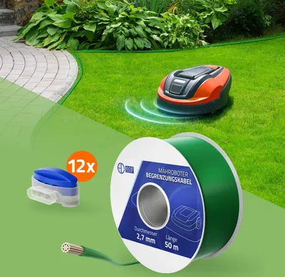 Produktbild von ECD Germany 50m Universal Begrenzungskabel für Mähroboter + 12 Kabelverbinder
