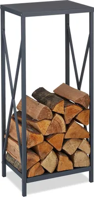 Produktbild von Relaxdays Kaminholzregal, Holzstapler Metall, HBT 80,5 x 34 x 25 cm, pulverbeschichtet, Brennholzständer für innen, grau