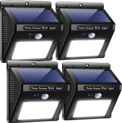 Produktbild von Solar Außenleuchten-Set mit Bewegungsschalter - 4er-Pack - 20 LED-Strahler - 3-Fach-Stufenregler - Außenleuchte mit Wassertoleranz - Energieeffiziente Außenbeleuchtung mit Solarstrom - Wasserdichte Außenlicht für Balkon & Garten