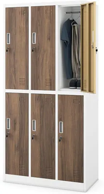 Imagen del producto de Armario metálico, armario individual con 6 compartimentos, con cerradura | Armario para personal con 6 compartimentos con cerradura, barra para colgar, ventilación, soportes para placas de identificación, montaje en pared, 185 x 90 x 45 cm
