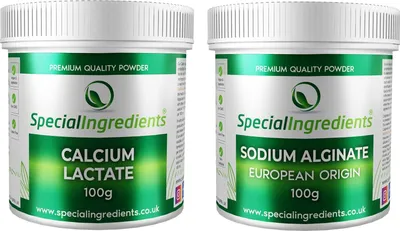 Produktbild von Special Ingredients Calciumlactat & Natriumalginat-Pulver 2 x 100 g - Molekularküche Set für Sphärifikation, Lebensmittelqualität