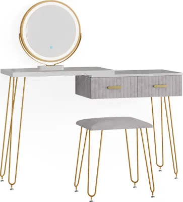 Obrázek produktu pro Vicco Toaletní stolek Zoey, 120 cm s LED osvětlením a taburetem, Bílá/Šedá