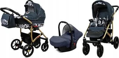 Produktbild von BabyLux® Largo | 3in1 Kinderwagen Set | Grey Geometric | Kombikinderwagen | Kinderwagenset | Bug