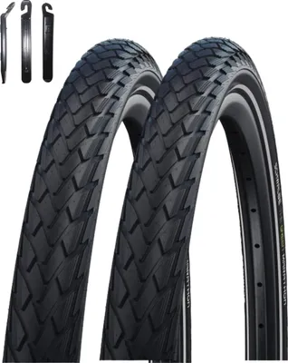 Produktbild von 2 x Schwalbe Marathon Green Guard Fahrradreifen Reifen in Schwarz mit Reflex 37-622 (28 x 1.40) inkl. Reifenheber