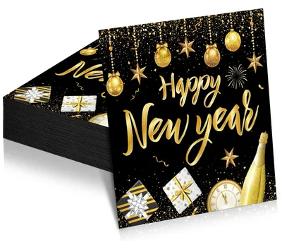 20 Servietten Silvester 2026 Schwarz Gold Tafeldeko