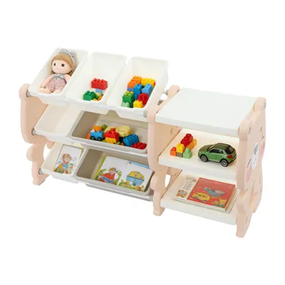 Image de Étagère de rangement pour jouets d'enfants, organisateur de rangement pour jouets avec 7 bacs amovibles