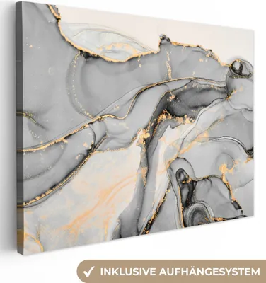 Produktbild von MuchoWow® - Leinwandbilder - Marmor - Gold - Grau, Wandbild, Wanddeko Bilder Wohnzimmer, 80x60 cm