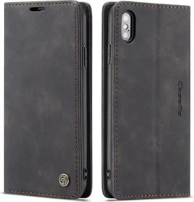 Produktbild von iPhone XS Hülle, LaimTop Retro Kunstledertasche TPU Innere, Kartenfächer, Magnetverschluss, Klapphülle mit Standfunktion Schutzhülle für iPhone XS / iPhone X Schwarz