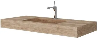 Produktbild von Waschbecken aus HPL Holzoptik Eiche Honig - 100 cm
