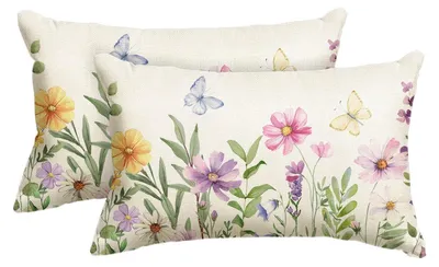 Zdjęcie produktu dla Zestaw 2 poszewek na poduszki, 30x50 cm, wzór: kwiaty, liście, motyle, kolor: beżowy, materiał: poliester