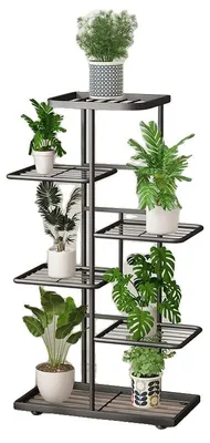Immagine prodotto di Supporto per piante, design salvaspazio, struttura in metallo resistente, 6 ripiani, colore nero