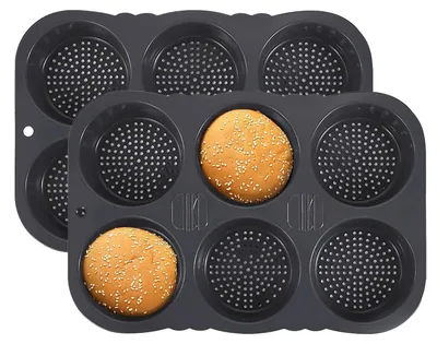 Immagine prodotto di Set da 2 stampi in silicone per hamburger, con 6 cavità per stampo, diametro 10 cm, colore grigio scuro