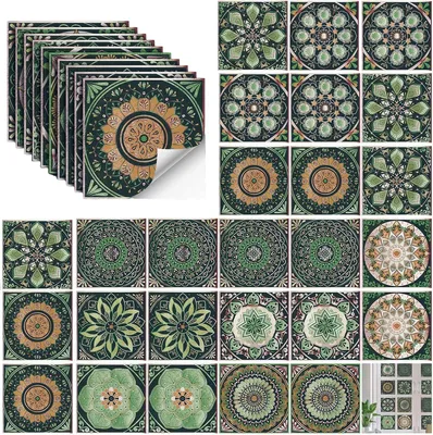 Zdjęcie produktu dla 24 sztuki naklejek na płytki, 10 x 10 cm, zielone