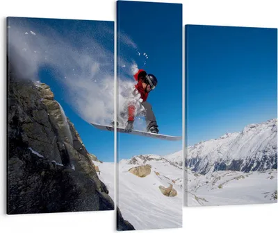 Produktbild von Bild auf Leinwand - Leinwandbild - Snowboard Winter Berg Gipfel - 95x80cm - Wand Bild - Wanddeko - Leinwanddruck - Bilder - Kunstdruck - Wanddekoration - Leinwand bilder - Wandkunst - CB95x80-2236