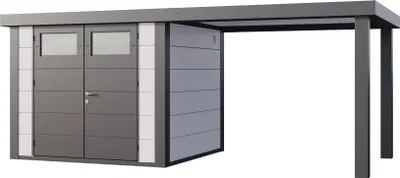 Produktbild von Telluria Metallgerätehaus Classico 2724 mit 280 cm Seitendach weiß Seitendach 280 cm rechts