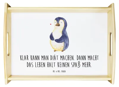 Produktbild von Mr. & Mrs. Panda Servier Tablett Pinguin Diät - Weiß - Geschenk, Motivation, Bauch, Deko, Holztablett, aus holz, Gewicht, Pinguine, Sofa, sofatablett, Abnehmen