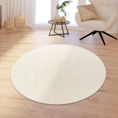 Produktbild von TT Home Wohnzimmer Teppich Schlafzimmer Hochflor Skandinavisches Design Unifarben Geometrisch Boho Style Modern Waschbar Größe 120 cm Rund