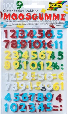 Produktbild von folia Moosgummi Glitter-Sticker Zahlen 100 Stück