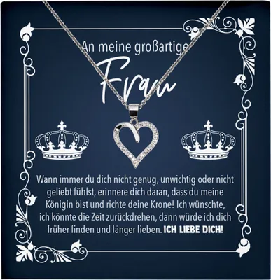Produktbild von 22Feels Echt Silber Halskette - Geschenk Ehefrau Schmuck Set Hochzeitstag Valentinstag für Sie Geburtstag Frauen - Herz Anhänger, Karte
