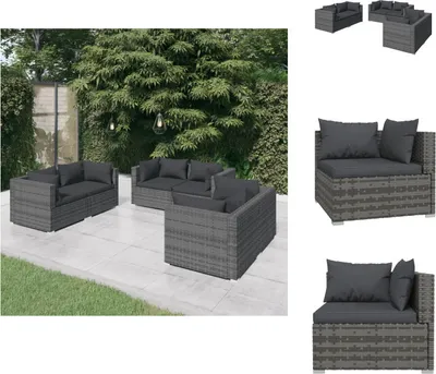 Produktbild von vidaXL 6-tlg. Garten-Lounge-Set mit Kissen Poly Rattan Grau -  Gartenmöbel-Sets