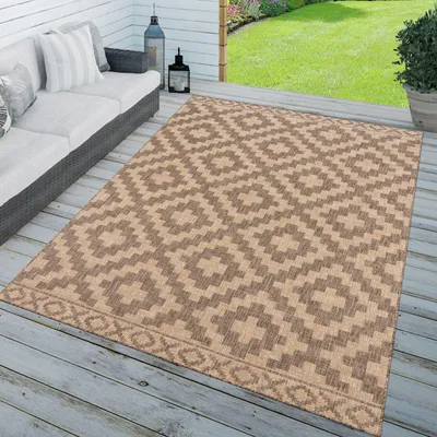 Produktbild von TT Home In-& Outdoorteppich Wetterfest Terrasse Geometrisches Rauten Boho Skandi Design Größe 60x100 cm