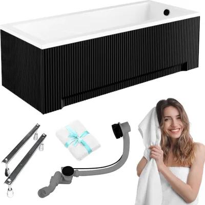 Produktbild von Aqua For You | Besco Badewanne Acryl - 160x70 Cm - Antibakterielle Beschichtung - Kratzfest - Siphon Im Set - mit geriffelter Verkleidung