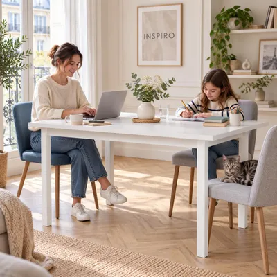 Stół INSPIRO w jadalni – miejsce na wspólne posiłki z bliskimi, Obraz wygenerowany przez AI